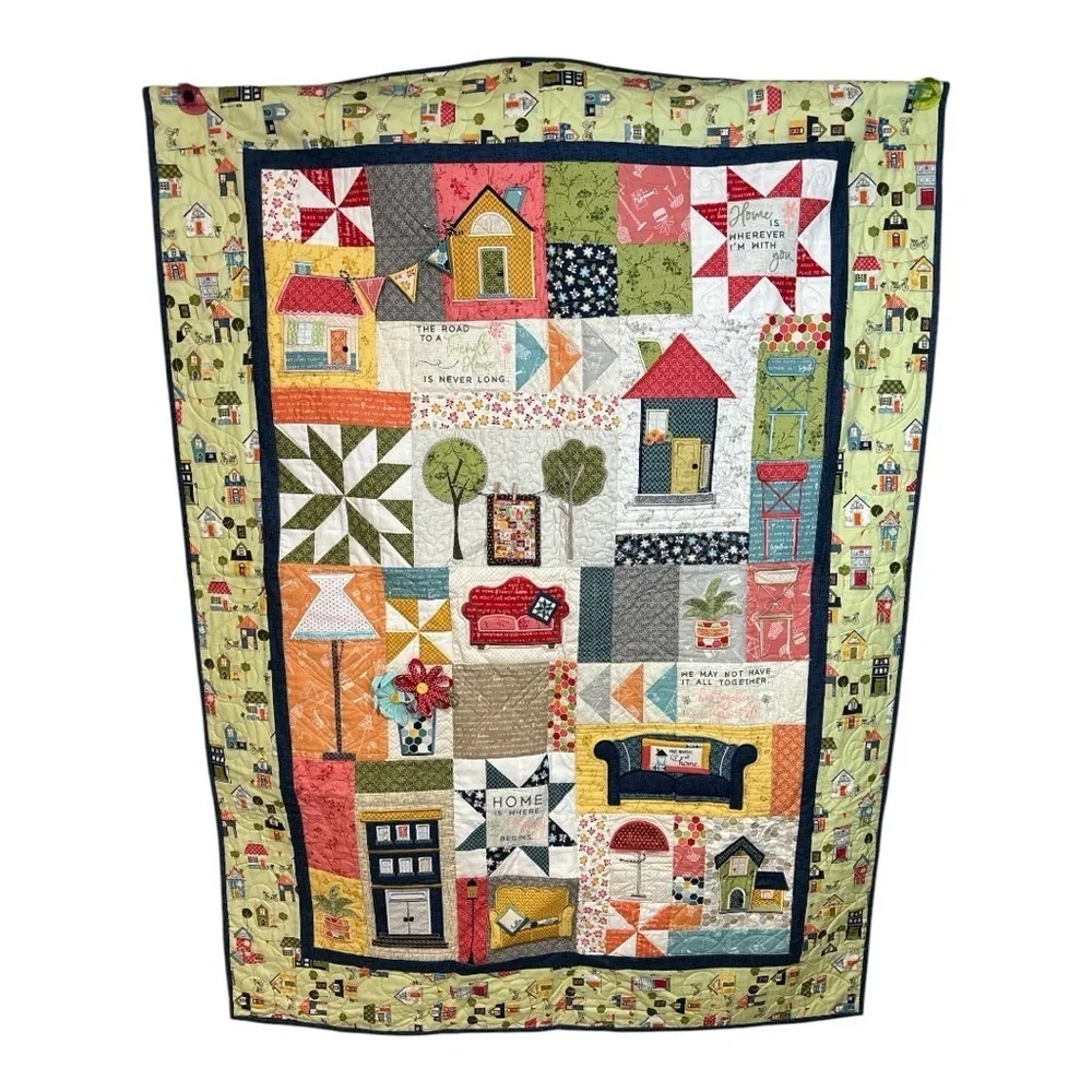 NEW HANDMADE QUILT 42”x58” WITH 3D DETAILS VERY HOMEY BEAUTIFUL WALL HANGING